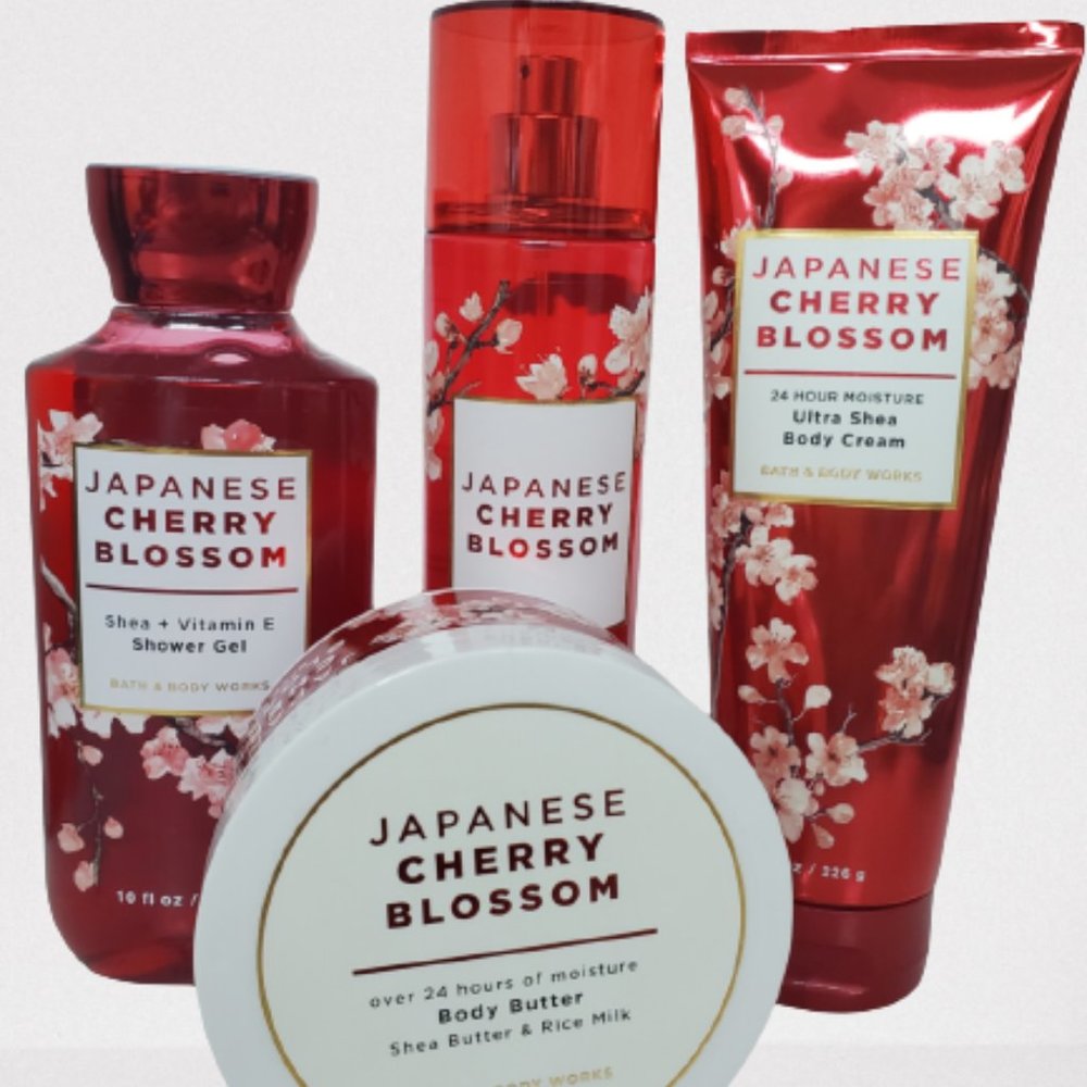 NEW Bath and Body Works Japanese Cherry Blossom 4 pack Gel, Mist, Cream, Butter